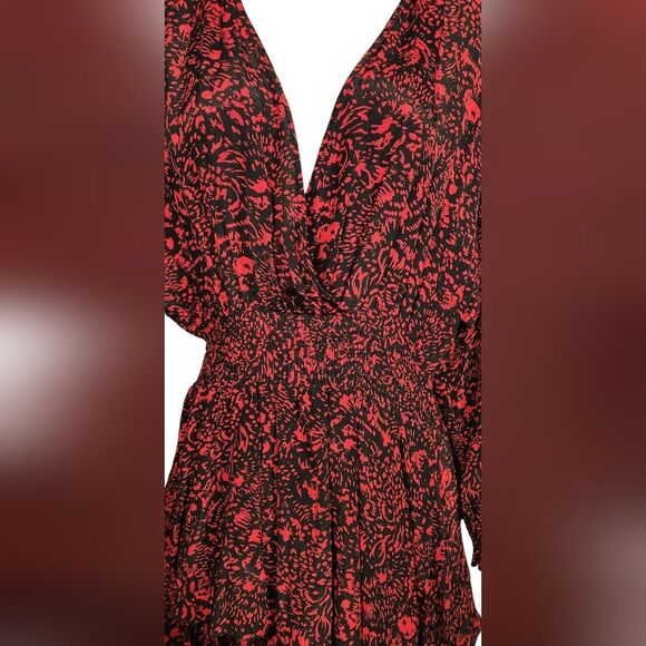 ZARA Dress Mini Short Ruffle Sexy‎ Long Sleeve Black Red Babydoll Whimsygoth S - Picture 9 of 15